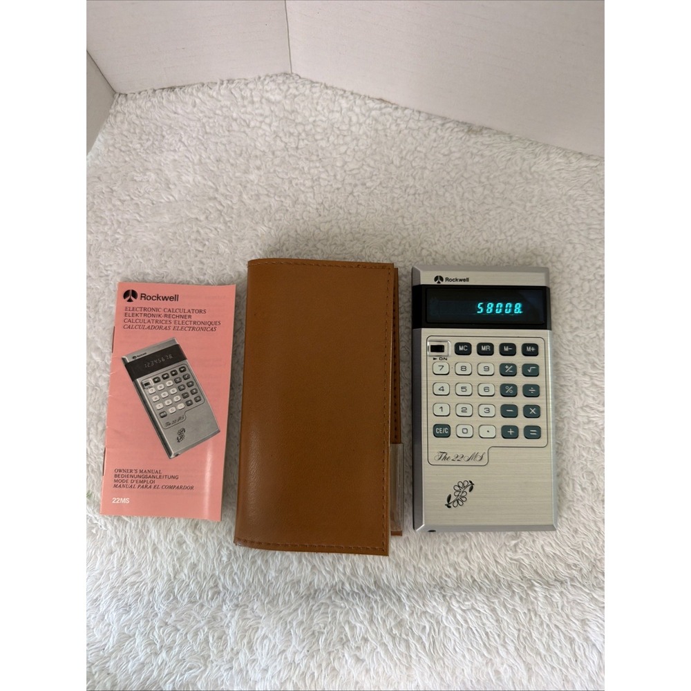 Rockwell 22MS Calculator Pouch & Manual Tested Works VTG Holder Cover